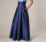 Sleeveless Color Block Tuxedo Ballgown In Icy Topaz Navy 4