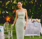 Strapless Metallic Jacquard Column Gown In Mint Glaze 1