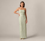 Strapless Metallic Jacquard Column Gown In Mint Glaze 2