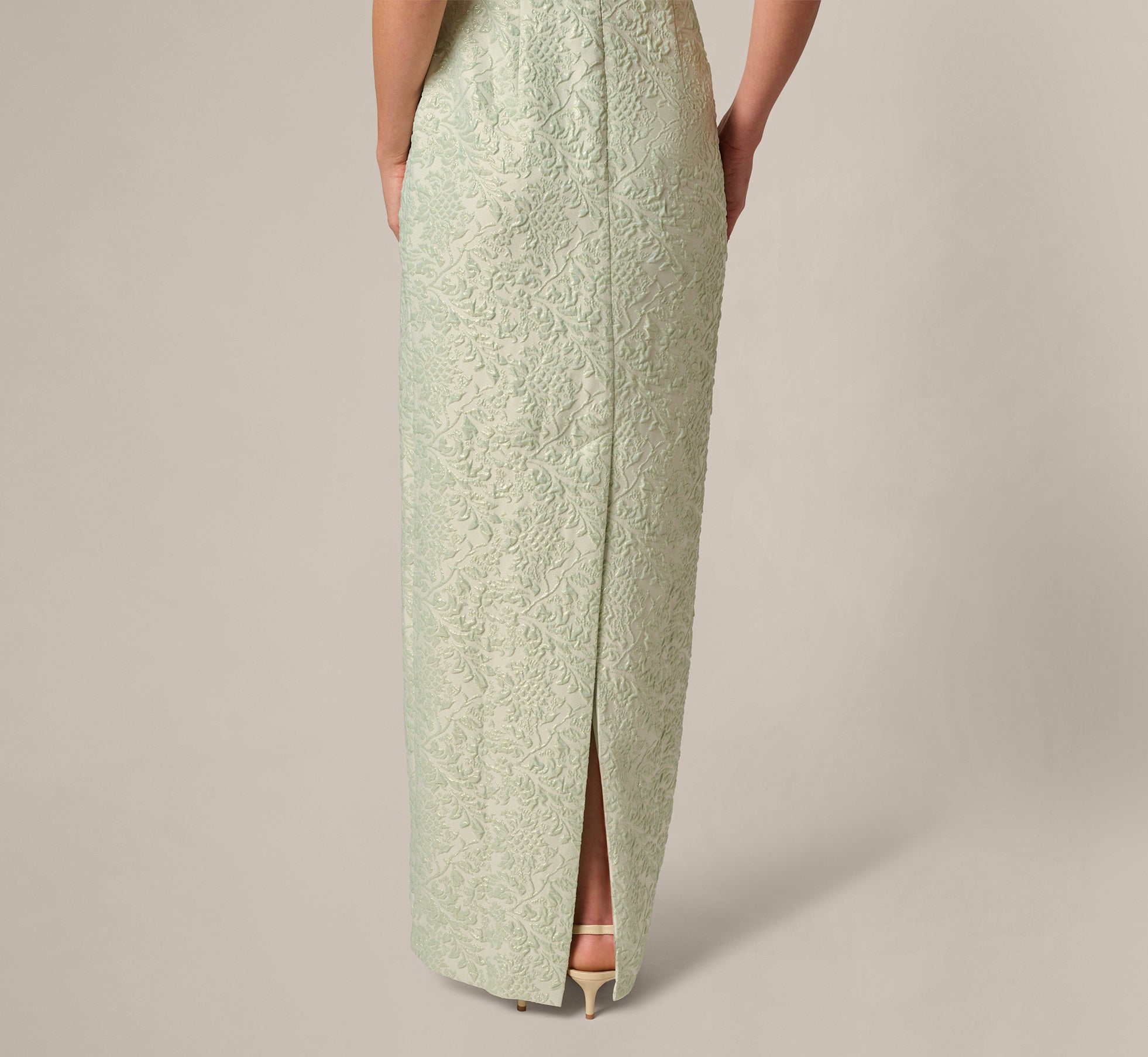 Light Green Strapless Metallic Jacquard Column Gown