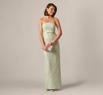 Strapless Metallic Jacquard Column Gown In Mint Glaze 1