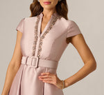 Cap Sleeve Beaded Collar Ballgown In Bellini 4