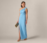 Beaded One Shoulder Stretch Column Gown In Waterfall 1