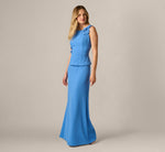 3D Floral Peplum Stretch Mermaid Gown In Cool Water 2