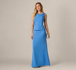 3D Floral Peplum Stretch Mermaid Gown In Cool Water 1