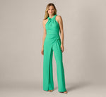 3D Floral Stretch Halter Jumpsuit In Flora Green 3