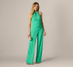 3D Floral Stretch Halter Jumpsuit In Flora Green 2