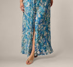 Plus Size Flutter Sleeve Crinkle Foil Floral Gown In Blue Multi 3