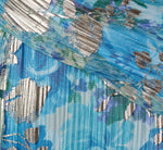 Flutter Sleeve Crinkle Foil Floral Gown In Blue Multi 6