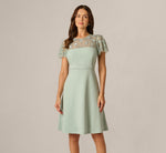 Flutter Sleeve Beaded Illusion Short Dress In Icy Sage 2