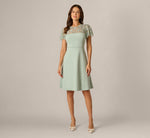 Flutter Sleeve Beaded Illusion Short Dress In Icy Sage 7