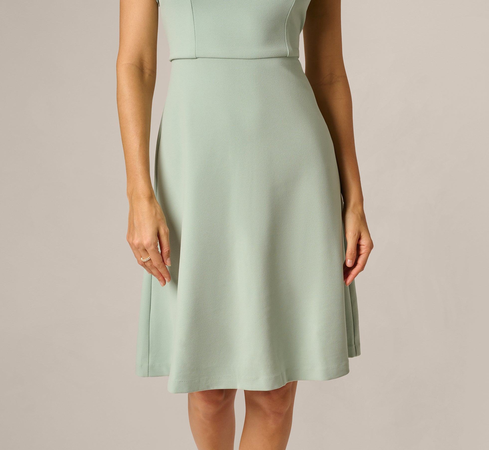 Green Flutter Sleeve Beaded Illusion Short Dress