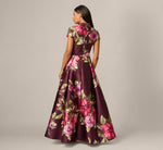 Short Sleeve Magnolia Floral Ballgown In Wine Multi 5