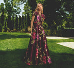Short Sleeve Magnolia Floral Ballgown In Wine Multi 1
