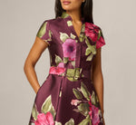 Short Sleeve Magnolia Floral Ballgown In Wine Multi 3