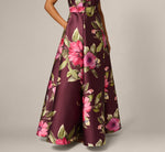Short Sleeve Magnolia Floral Ballgown In Wine Multi 4