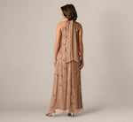 3D Floral Sequin Bead Trapeze Gown In Cafe Mocha 5