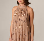 3D Floral Sequin Bead Trapeze Gown In Cafe Mocha 3