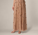 3D Floral Sequin Bead Trapeze Gown In Cafe Mocha 4