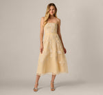 Strapless Floral Embroidered Organza Midi Dress In Maize 3