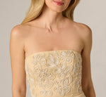 Strapless Floral Embroidered Organza Midi Dress In Maize 4