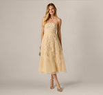 Strapless Floral Embroidered Organza Midi Dress In Maize 2