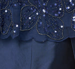 Plus Size Beaded Cape High Low Taffeta Combo Gown In Light Navy 6