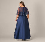 Plus Size Beaded Cape High Low Taffeta Combo Gown In Light Navy 5