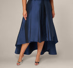 Plus Size Beaded Cape High Low Taffeta Combo Gown In Light Navy 4
