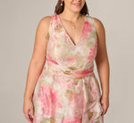 Plus Size Floral Organza Cascade High Low Midi Dress In Sage Multi 3