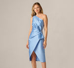 One Shoulder Draped Bow Cocktail Dress In Icy Topaz 2