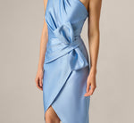 One Shoulder Draped Bow Cocktail Dress In Icy Topaz 4