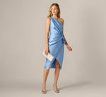 One Shoulder Draped Bow Cocktail Dress In Icy Topaz 1