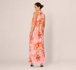 Floral Chiffon Trapeze Halter Gown In Pink Multi 5