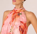 Floral Chiffon Trapeze Halter Gown In Pink Multi 3