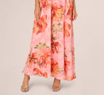 Floral Chiffon Trapeze Halter Gown In Pink Multi 4