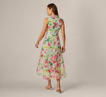 Collared Floral Organza High Low Midi Dress In Mint Multi 5