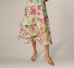 Collared Floral Organza High Low Midi Dress In Mint Multi 4
