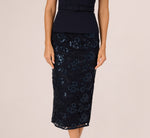 Sleeveless Sequin Lace Combo Midi Dress In Midnight 4