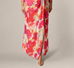 Plus Size One Shoulder Watercolor Floral Stripe Gown In Ivory Pink Multi 3