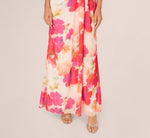 One Shoulder Watercolor Floral Stripe Gown In Ivory Pink Multi 3