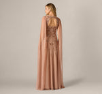 Cape Sleeve Floral Sequin Beaded Gown In Rose Gold 5