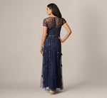 Short Sleeve 3D Beaded Vine Gown In Navy 5