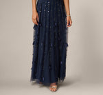 Short Sleeve 3D Beaded Vine Gown In Navy 4