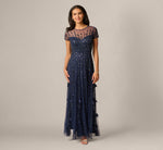 Short Sleeve 3D Beaded Vine Gown In Navy 1