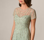 Short Sleeve 3D Beaded Vine Gown In Icy Sage 3