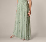 Short Sleeve 3D Beaded Vine Gown In Icy Sage 4