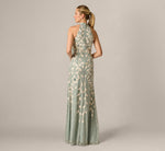 Lace Soutache Embroidery Halter Gown In Sage Ivory 6