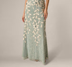 Lace Soutache Embroidery Halter Gown In Sage Ivory 4