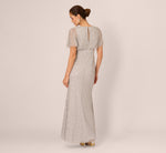 Short Sleeve Diamond Beaded Cowl Gown In Crystal Silver 6